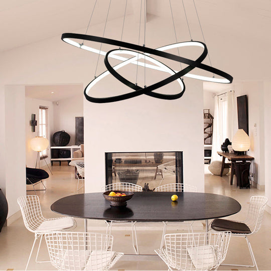 Modern Acrylic Led Ring Chandelier Pendant With 3/4/5 Lights - Black/White/Brown Ceiling Fixture In