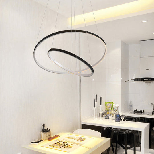 Modern Acrylic Led Ring Chandelier Pendant With 3/4/5 Lights - Black/White/Brown Ceiling Fixture In