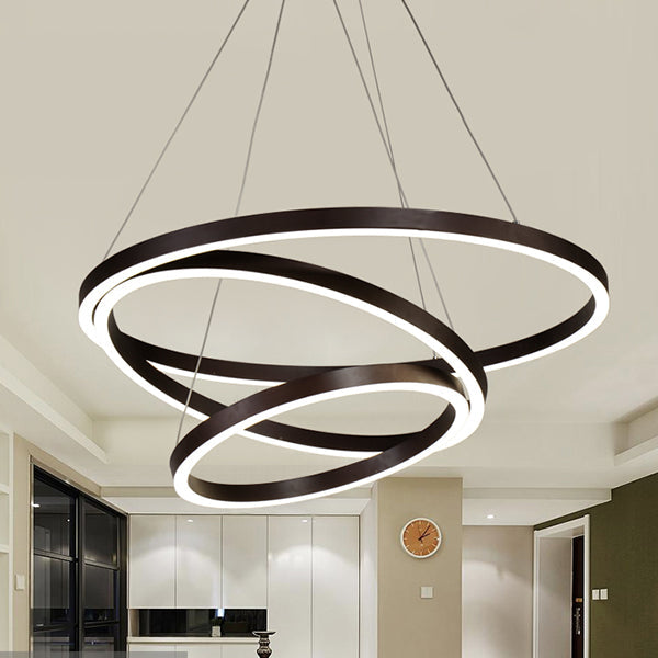 Contemporary Brown Acrylic Led Hoop Chandelier - Warm/White Light / Warm Three Rings