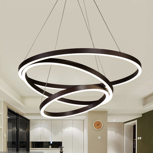 Contemporary Brown Acrylic Led Hoop Chandelier - Warm/White Light / Warm Three Rings