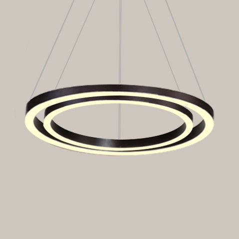 Contemporary Brown Acrylic Led Hoop Chandelier - Warm/White Light