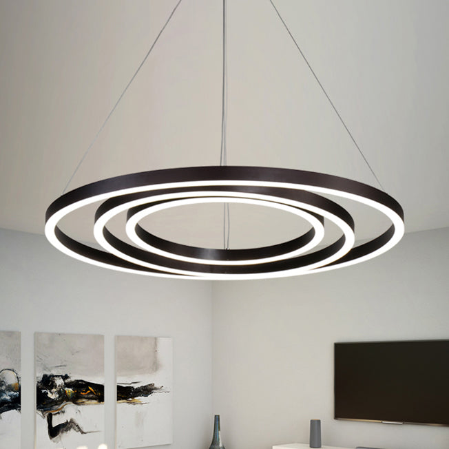 Contemporary Brown Acrylic Led Hoop Chandelier - Warm/White Light