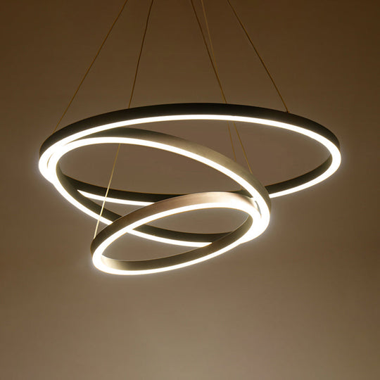 Contemporary Brown Acrylic Led Hoop Chandelier - Warm/White Light