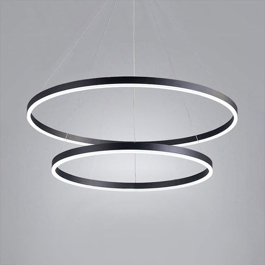 Modern Black Chandelier With Acrylic Shade - 1/2/3-Ring Living Room Ceiling Light In Warm/White /