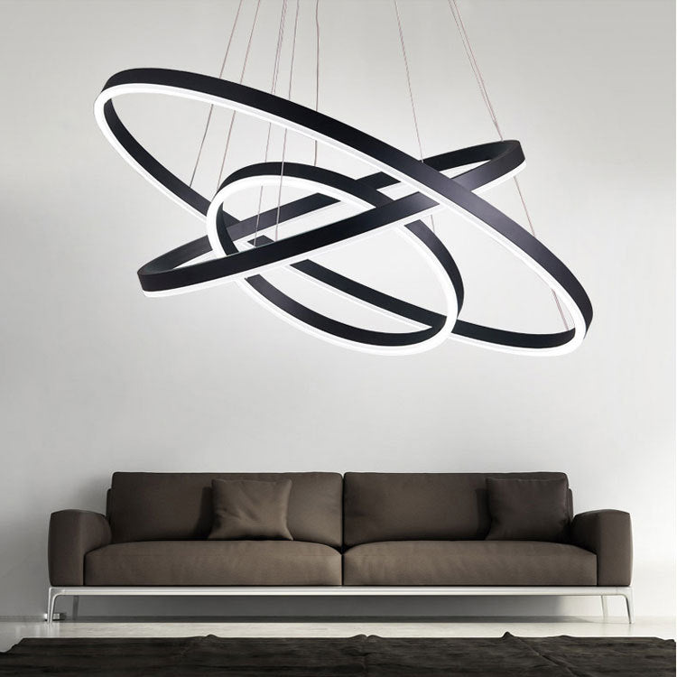 Modern Black Chandelier With Acrylic Shade - 1/2/3-Ring Living Room Ceiling Light In Warm/White