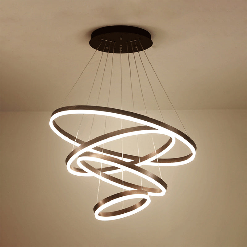 Modern Black Chandelier With Acrylic Shade - 1/2/3-Ring Living Room Ceiling Light In Warm/White /