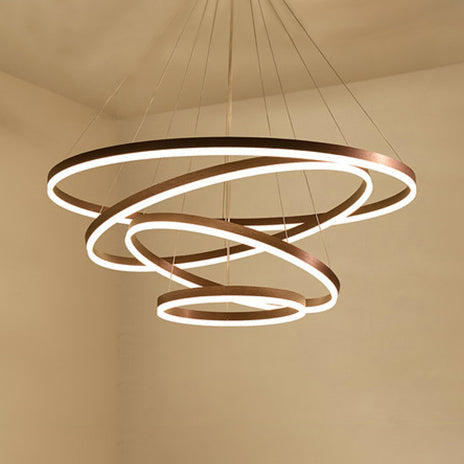 Modern Black Chandelier With Acrylic Shade - 1/2/3-Ring Living Room Ceiling Light In Warm/White