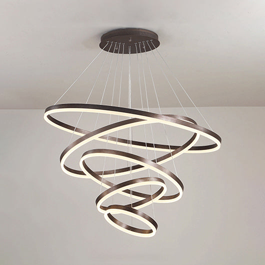 Modern Black Chandelier With Acrylic Shade - 1/2/3-Ring Living Room Ceiling Light In Warm/White