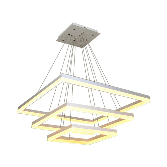 Modern Square Acrylic Chandelier: 1/2/3-Head White Ceiling Light Fixture In Warm/White