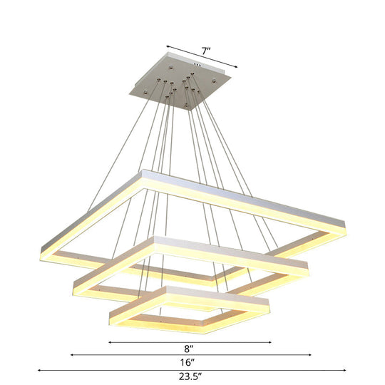 Modern Square Acrylic Chandelier: 1/2/3-Head White Ceiling Light Fixture In Warm/White