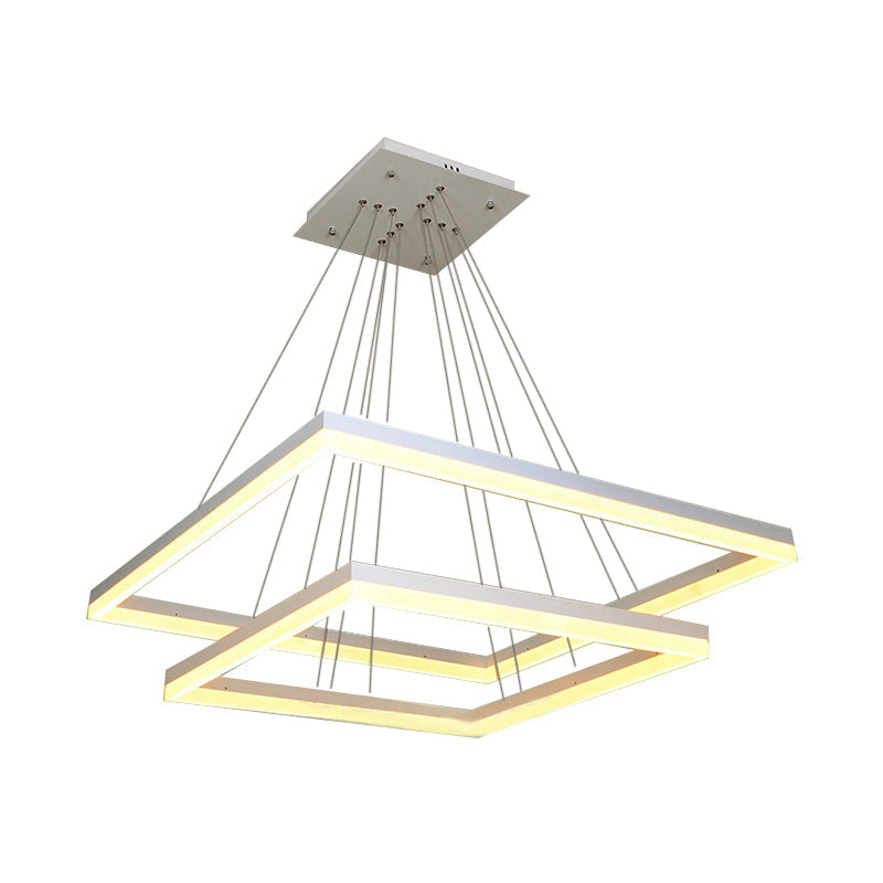 Modern Square Acrylic Chandelier: 1/2/3-Head White Ceiling Light Fixture In Warm/White