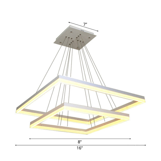 Modern Square Acrylic Chandelier: 1/2/3-Head White Ceiling Light Fixture In Warm/White