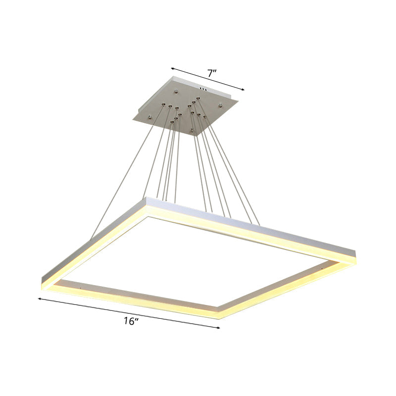 Modern Square Acrylic Chandelier: 1/2/3-Head White Ceiling Light Fixture In Warm/White