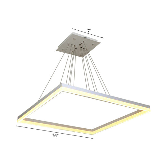 Modern Square Acrylic Chandelier: 1/2/3-Head White Ceiling Light Fixture In Warm/White