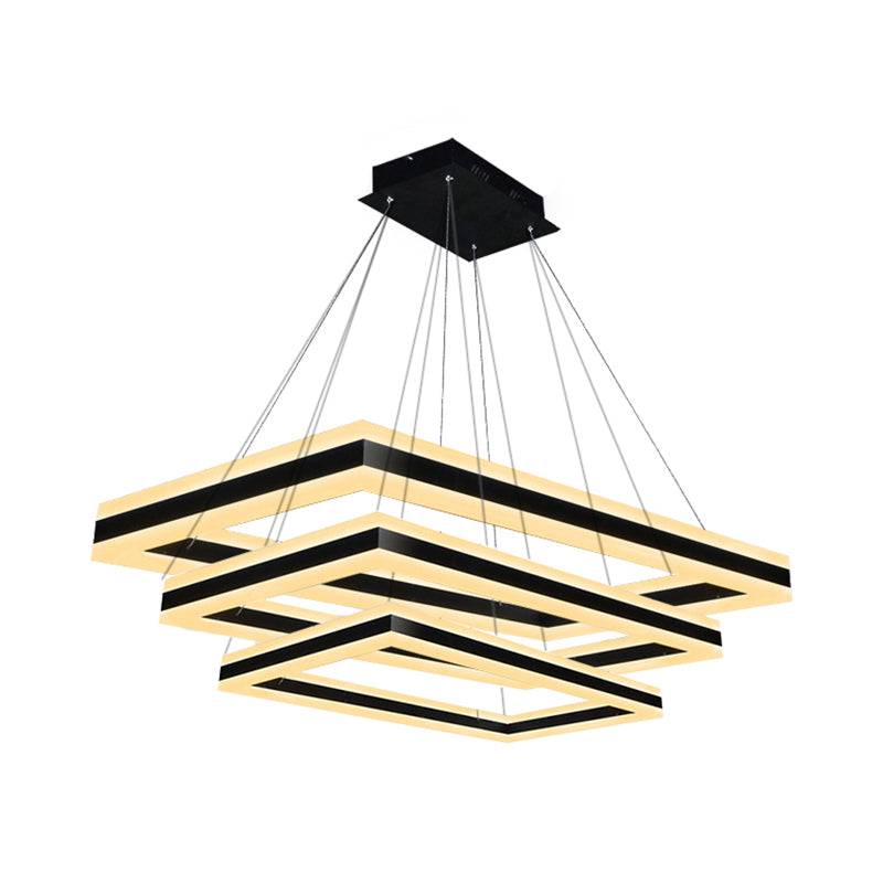 Modern Led Acrylic Rectangular Ceiling Light Chandelier Pendant In Black With Warm/White Option