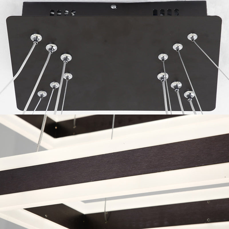 Modern Led Acrylic Rectangular Ceiling Light Chandelier Pendant In Black With Warm/White Option