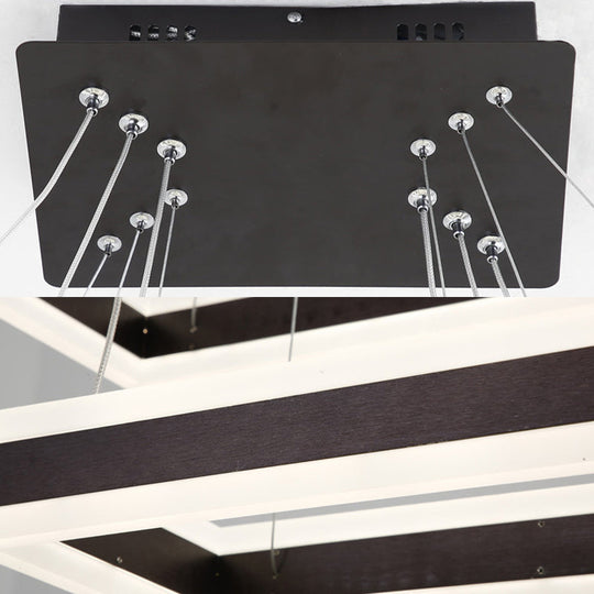 Modern Led Acrylic Rectangular Ceiling Light Chandelier Pendant In Black With Warm/White Option