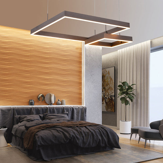 Contemporary Square Led Chandelier Light - Acrylic Brown 2/3 Lights Warm/White Bedroom Ceiling