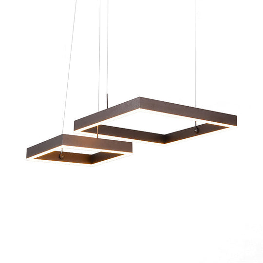 Contemporary Square Led Chandelier Light - Acrylic Brown 2/3 Lights Warm/White Bedroom Ceiling