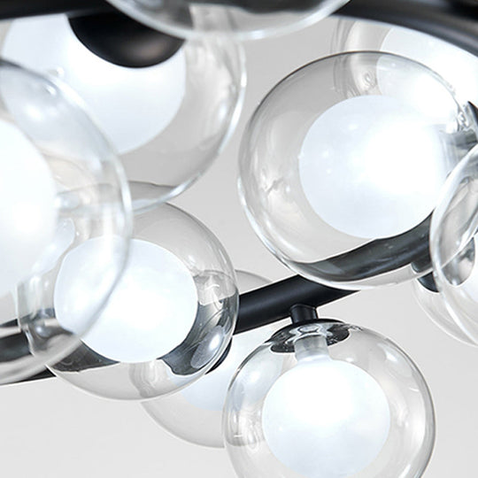 Contemporary Clear Glass Bubble Chandelier Light - Black Finish 2/3 Tiers Metal Ring Hanging Lamp