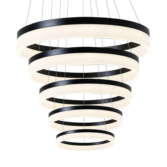 Modern Round Led Chandelier Pendant - Acrylic 1/2/3-Light Ceiling Light Fixture In Black/White/Gold