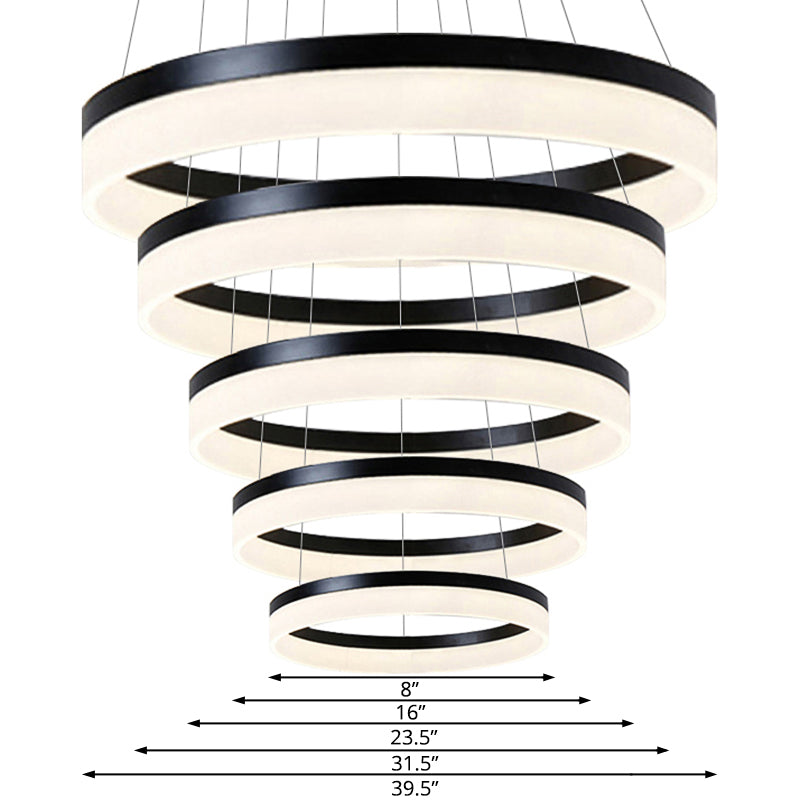 Modern Round Led Chandelier Pendant - Acrylic 1/2/3-Light Ceiling Light Fixture In Black/White/Gold