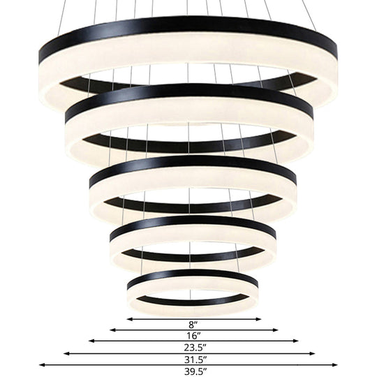 Modern Round Led Chandelier Pendant - Acrylic 1/2/3-Light Ceiling Light Fixture In Black/White/Gold