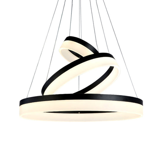 Modern Round Led Chandelier Pendant - Acrylic 1/2/3-Light Ceiling Light Fixture In Black/White/Gold