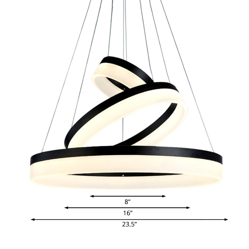 Modern Round Led Chandelier Pendant - Acrylic 1/2/3-Light Ceiling Light Fixture In Black/White/Gold