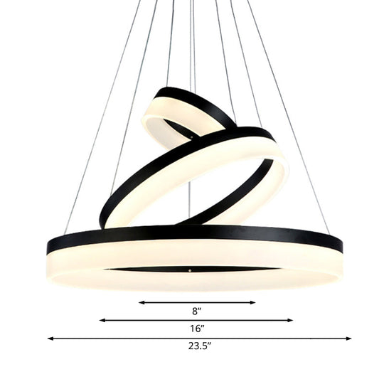 Modern Round Led Chandelier Pendant - Acrylic 1/2/3-Light Ceiling Light Fixture In Black/White/Gold