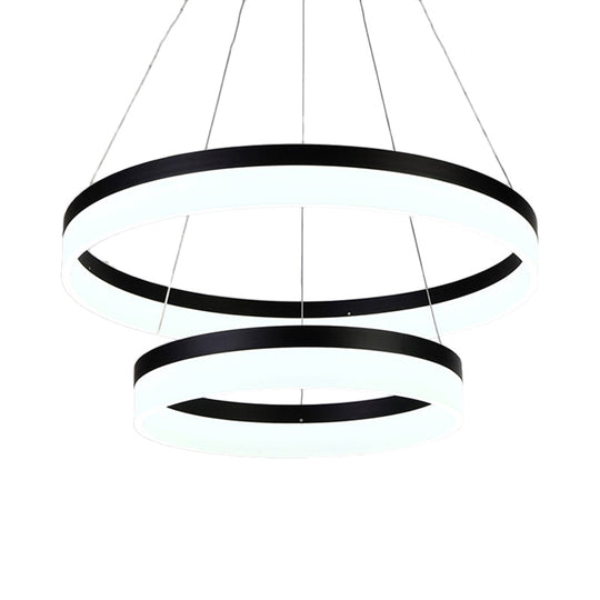 Modern Round Led Chandelier Pendant - Acrylic 1/2/3-Light Ceiling Light Fixture In Black/White/Gold