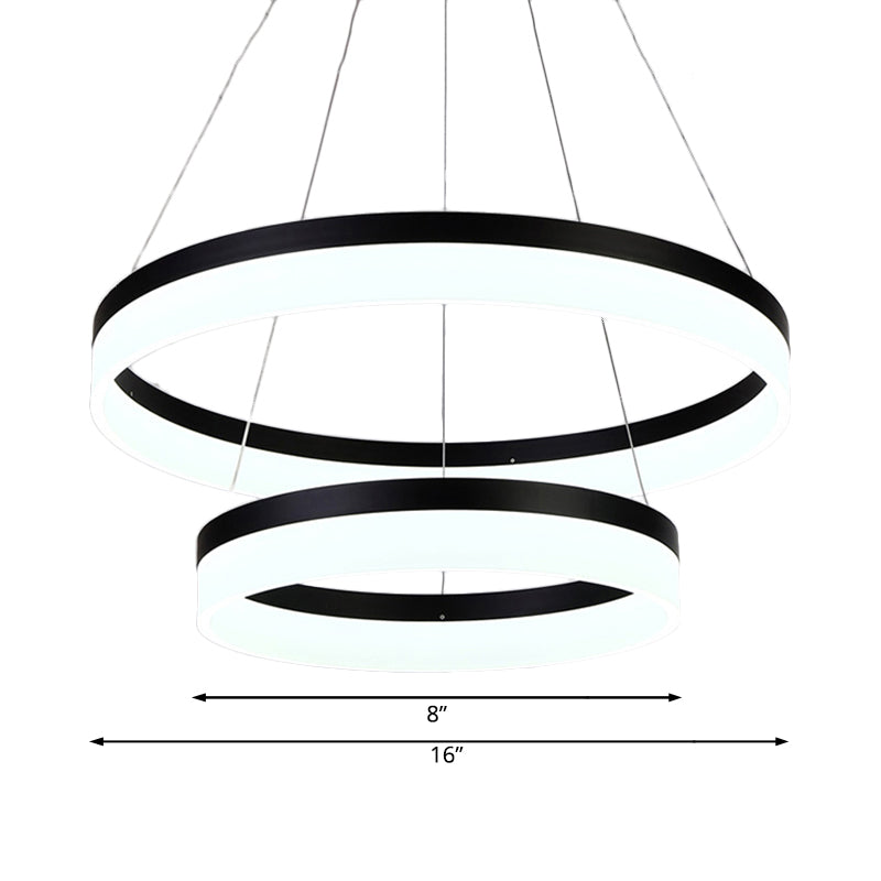 Modern Round Led Chandelier Pendant - Acrylic 1/2/3-Light Ceiling Light Fixture In Black/White/Gold