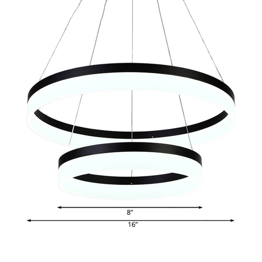 Modern Round Led Chandelier Pendant - Acrylic 1/2/3-Light Ceiling Light Fixture In Black/White/Gold