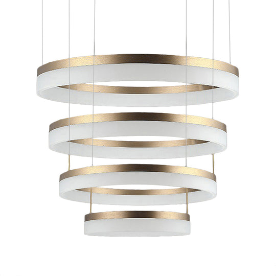 Modern Round Led Chandelier Pendant - Acrylic 1/2/3-Light Ceiling Light Fixture In Black/White/Gold