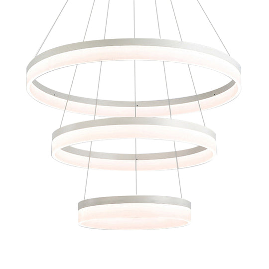 Modern Round Led Chandelier Pendant - Acrylic 1/2/3-Light Ceiling Light Fixture In Black/White/Gold