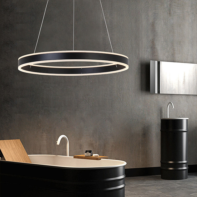 Contemporary Black/Brown Ring Pendant Chandelier With Acrylic Led Lights - 2/3/4 Options In