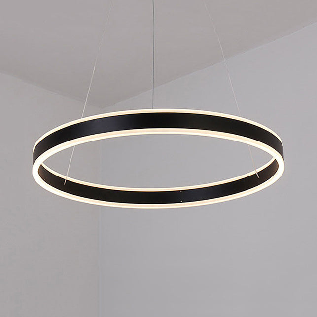 Contemporary Black/Brown Ring Pendant Chandelier With Acrylic Led Lights - 2/3/4 Options In