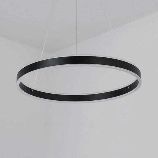 Contemporary Black/Brown Ring Pendant Chandelier With Acrylic Led Lights - 2/3/4 Options In