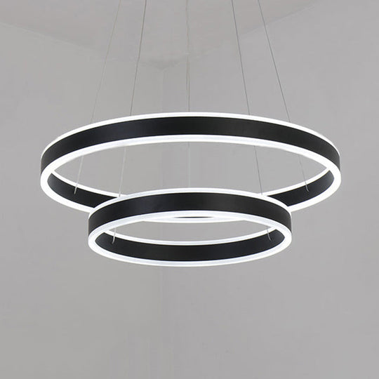 Contemporary Black/Brown Ring Pendant Chandelier With Acrylic Led Lights - 2/3/4 Options In