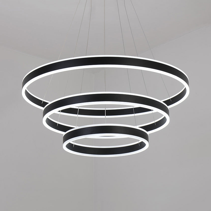 Contemporary Black/Brown Ring Pendant Chandelier With Acrylic Led Lights - 2/3/4 Options In