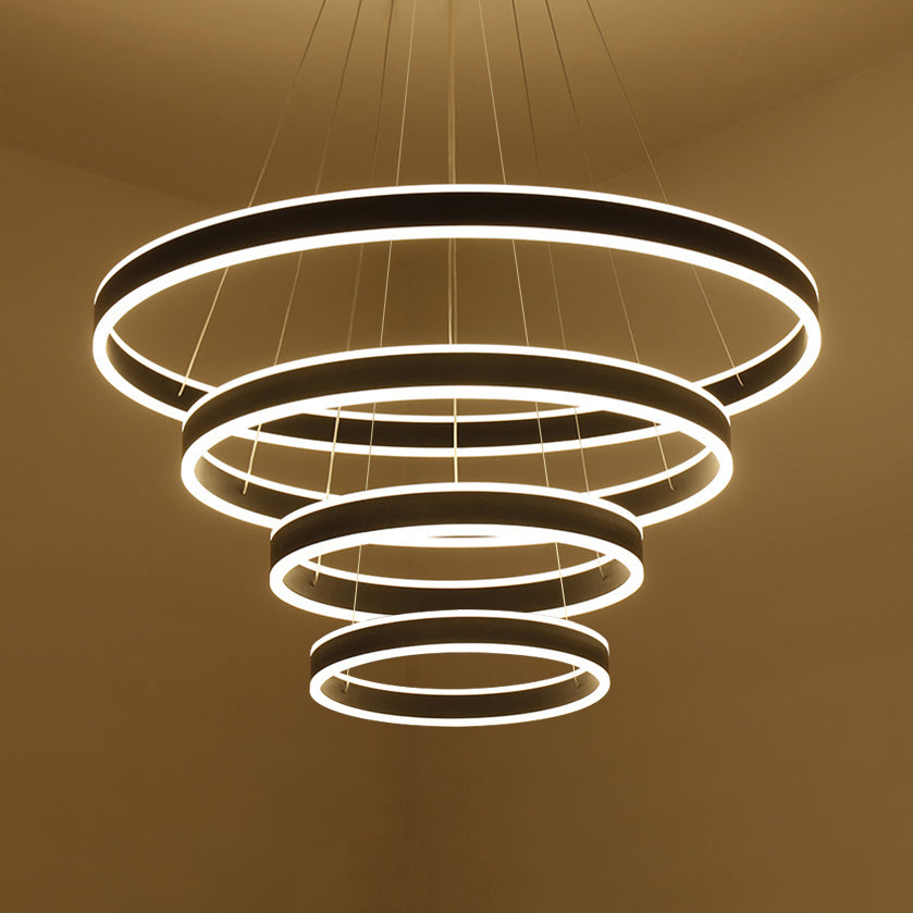 Contemporary Black/Brown Ring Pendant Chandelier With Acrylic Led Lights - 2/3/4 Options In