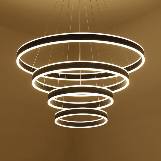 Contemporary Black/Brown Ring Pendant Chandelier With Acrylic Led Lights - 2/3/4 Options In