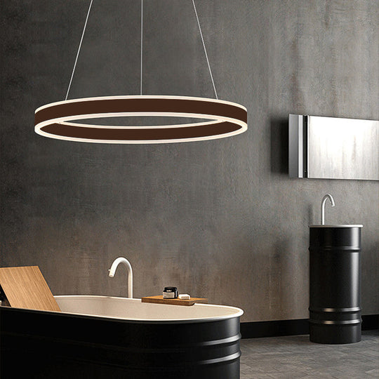 Contemporary Black/Brown Ring Pendant Chandelier With Acrylic Led Lights - 2/3/4 Options In