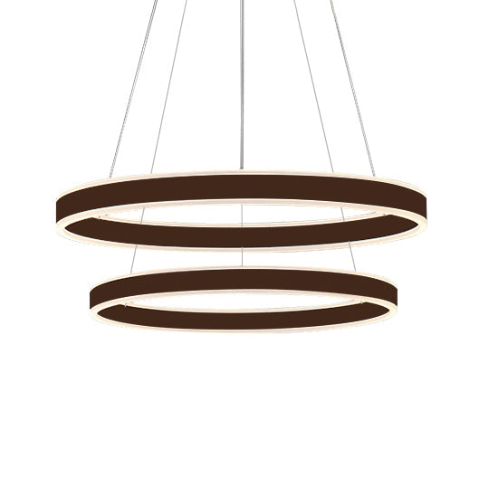 Contemporary Black/Brown Ring Pendant Chandelier With Acrylic Led Lights - 2/3/4 Options In