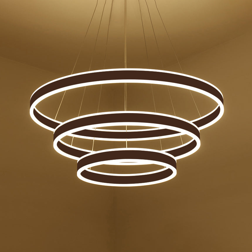 Contemporary Black/Brown Ring Pendant Chandelier With Acrylic Led Lights - 2/3/4 Options In