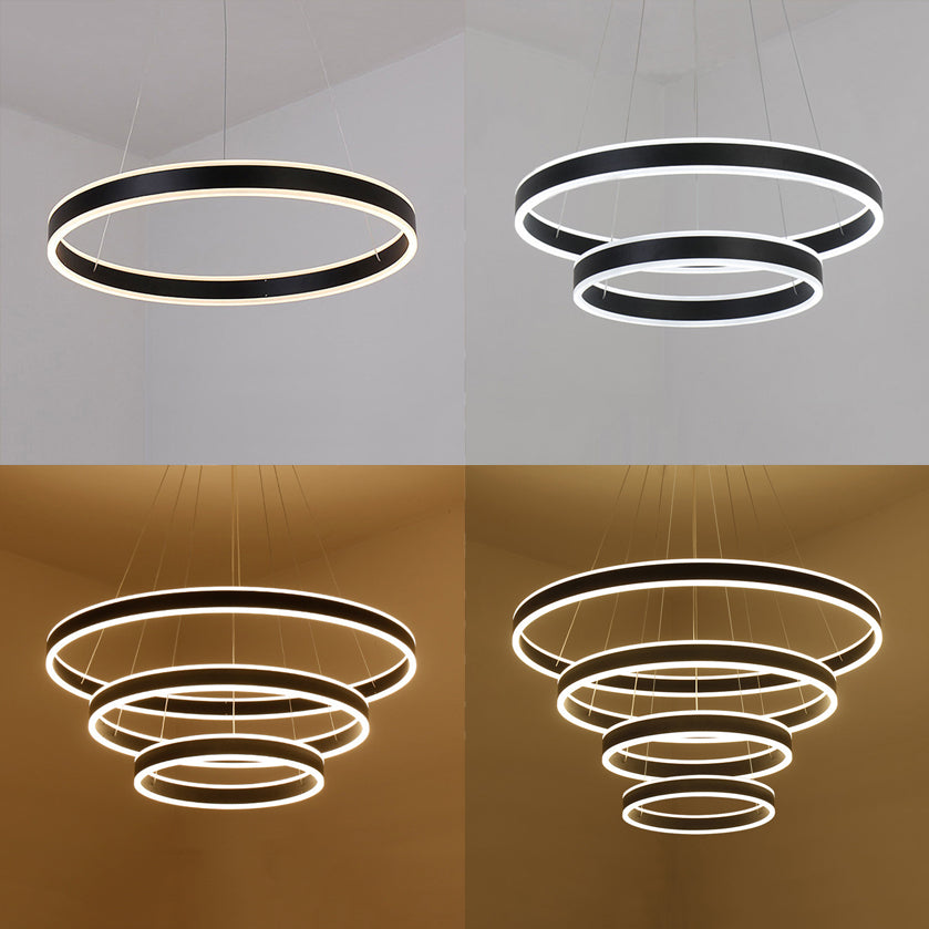 Contemporary Black/Brown Ring Pendant Chandelier With Acrylic Led Lights - 2/3/4 Options In