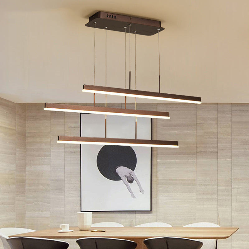 Modern Led Island Chandelier - Brown Linear Design With 3/5 Lights Warm/White Light Acrylic Hanging