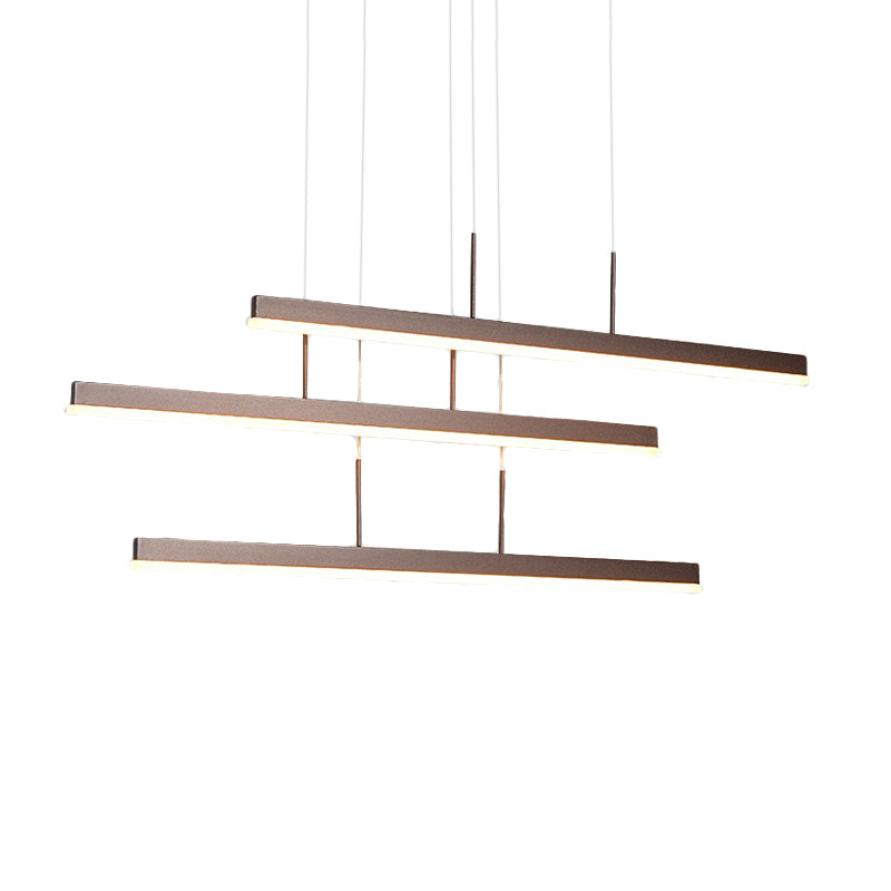 Modern Led Island Chandelier - Brown Linear Design With 3/5 Lights Warm/White Light Acrylic Hanging