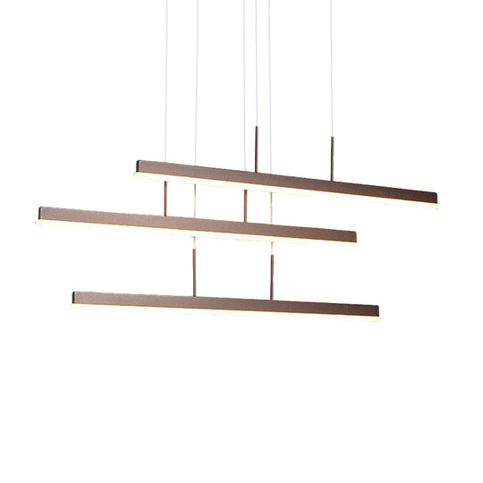 Modern Led Island Chandelier - Brown Linear Design With 3/5 Lights Warm/White Light Acrylic Hanging