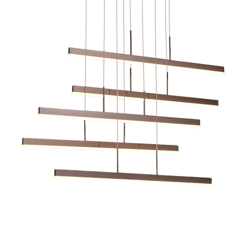 Modern Led Island Chandelier - Brown Linear Design With 3/5 Lights Warm/White Light Acrylic Hanging